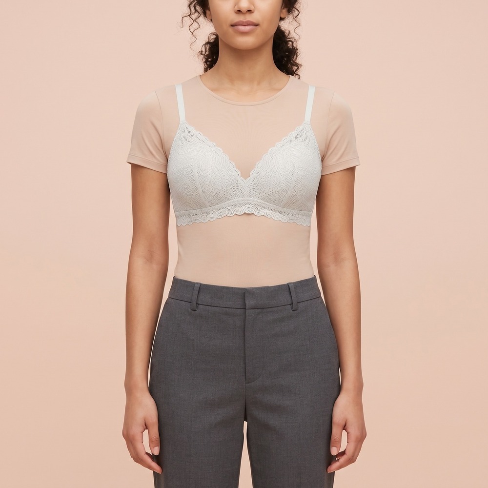 Uniqlo Bra Womens L 271-464339 Light Green Wireless Relax Lace EUC